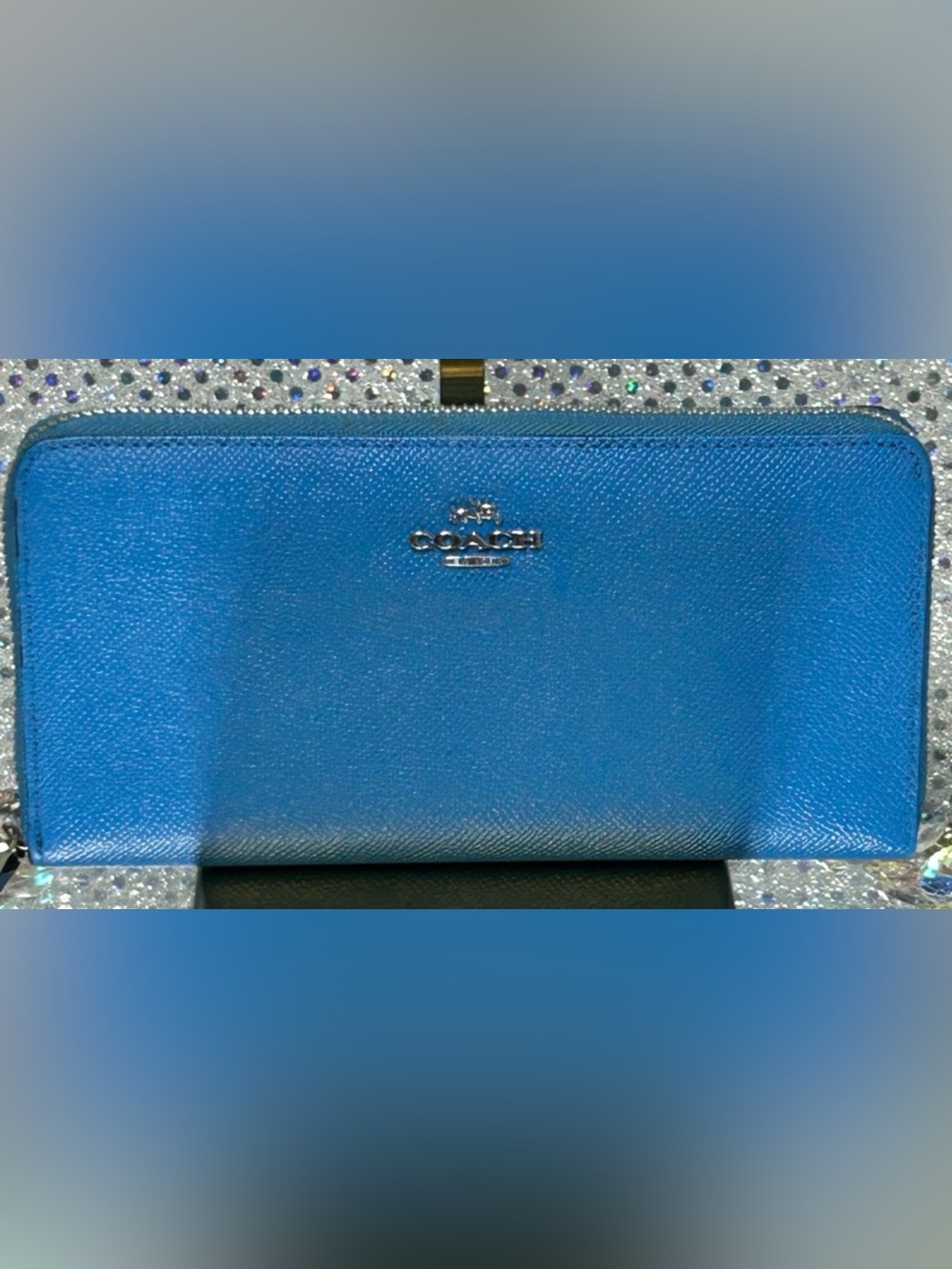 Coach Bright Blue Leather Wallet with Silver Logo
